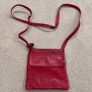 Red Crossbody Bag Rectangle Adjustable Strap Travel City Commuter Faux Leather